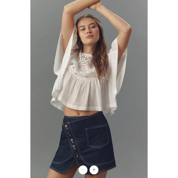 Pilcro Anthropologie NWT Dark Wash Denim Button Front Mini Skirt M - Picture 8 of 8